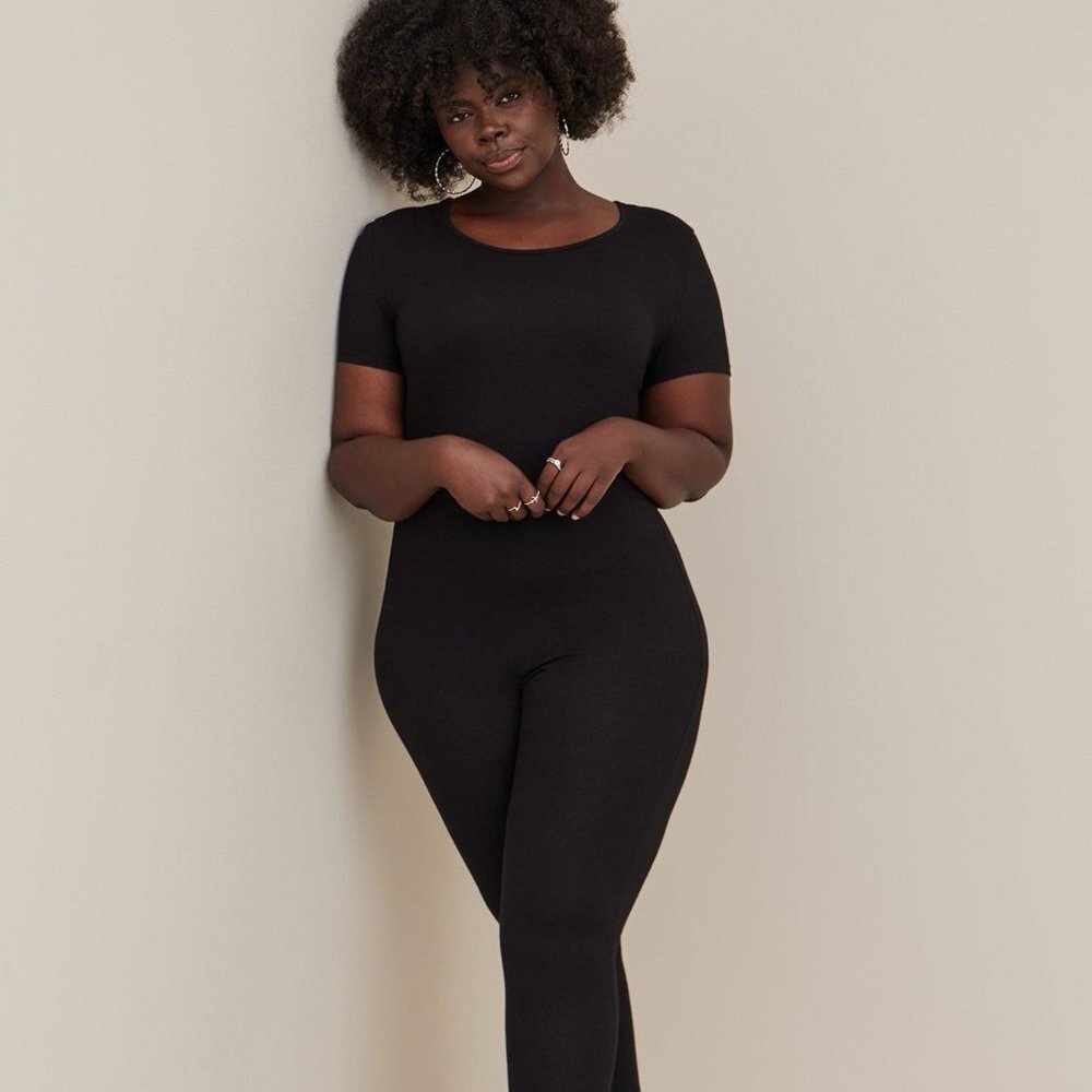 Torrid - Full Length Short Sleeve Cat Suit - Cotton Black